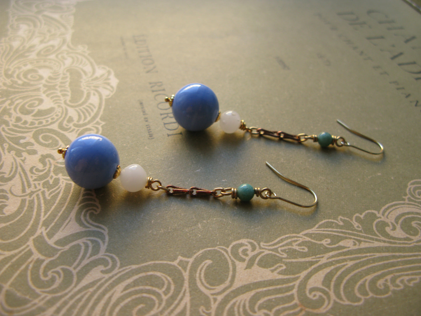 Venetian Garden long earrings in light blue
