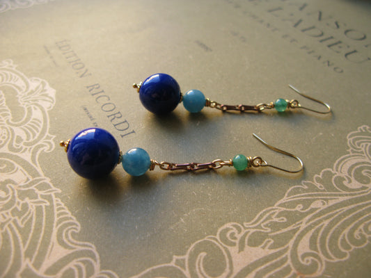 Venetian Garden long earrings in night sky blue