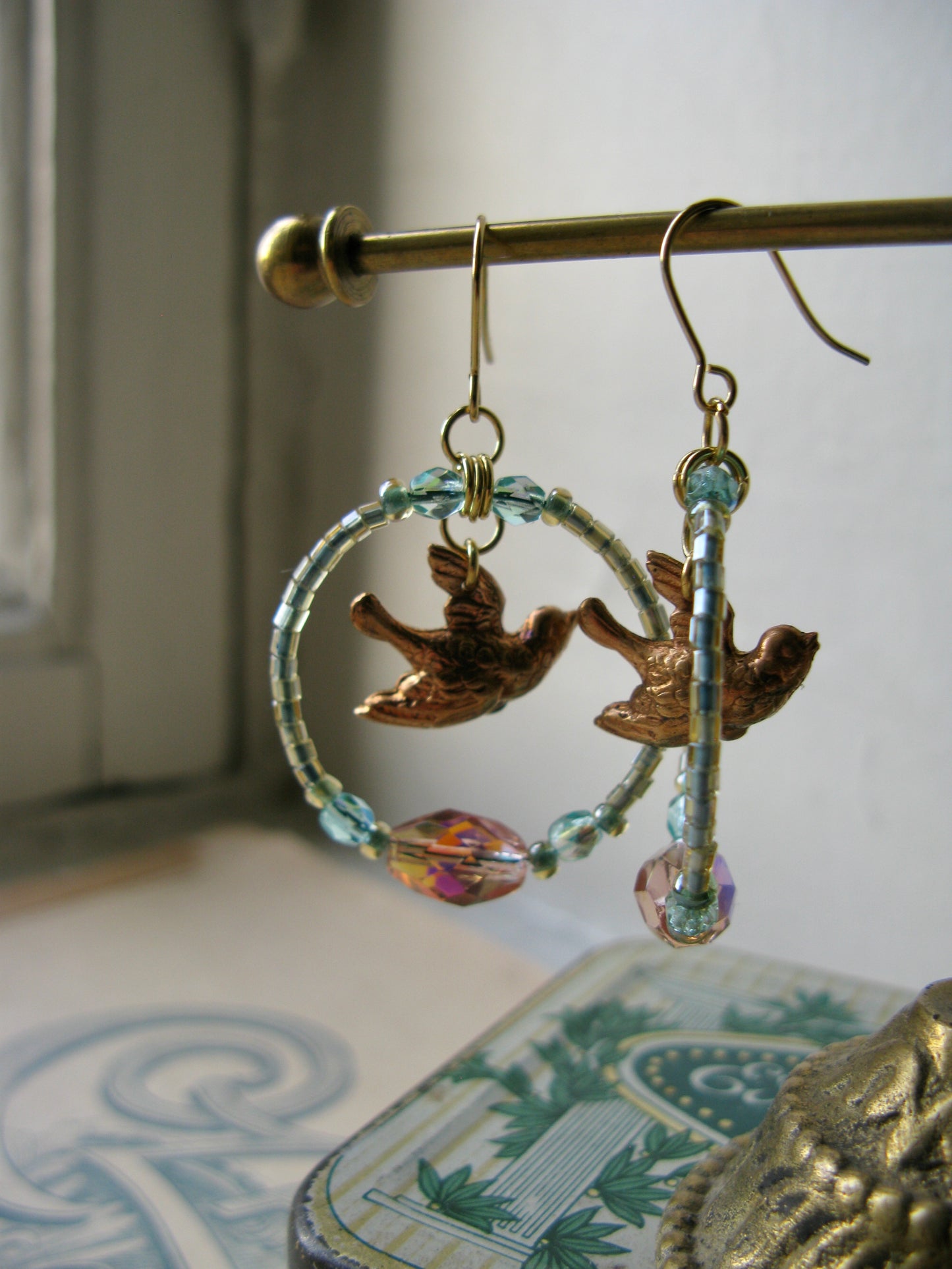 Lark glass hoop earrings in light green