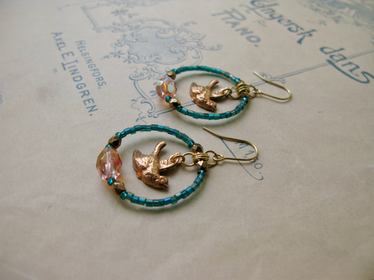 Lark glass hoop earrings in peacock green