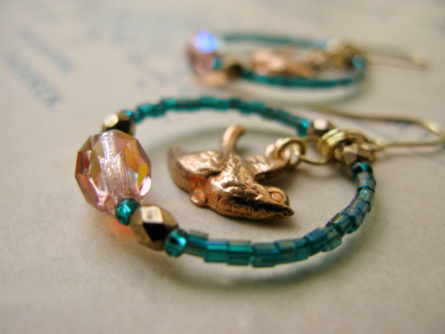 Lark glass hoop earrings in peacock green