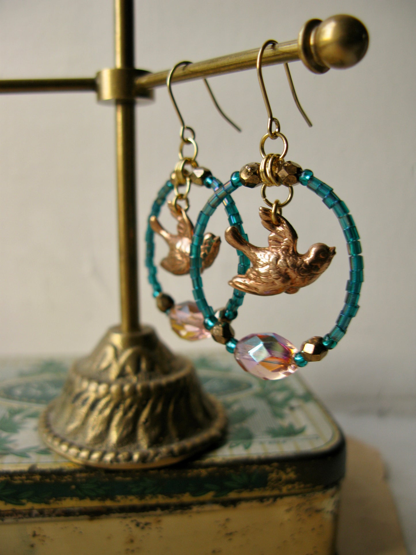 Lark glass hoop earrings in peacock green