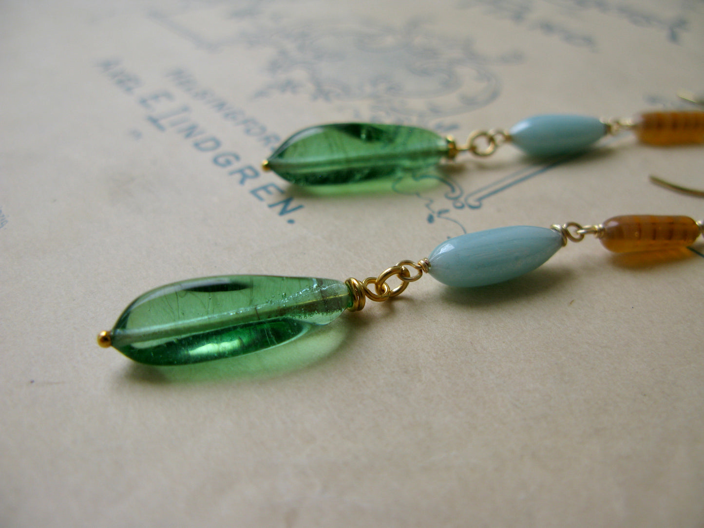 Palette long earrings in earthy green