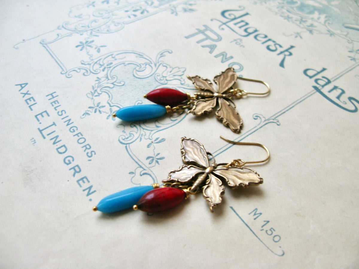 Papillon earrings in turquoise/red (Kopio)