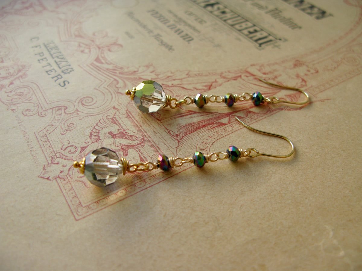 Queen of Hearts crystal drop earrings in metallic sparkle
