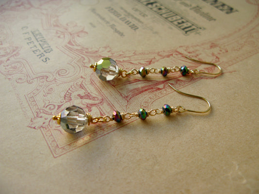 Queen of Hearts crystal drop earrings in metallic sparkle