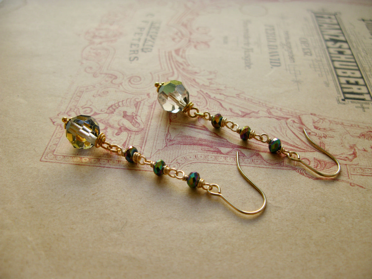 Queen of Hearts crystal drop earrings in metallic sparkle