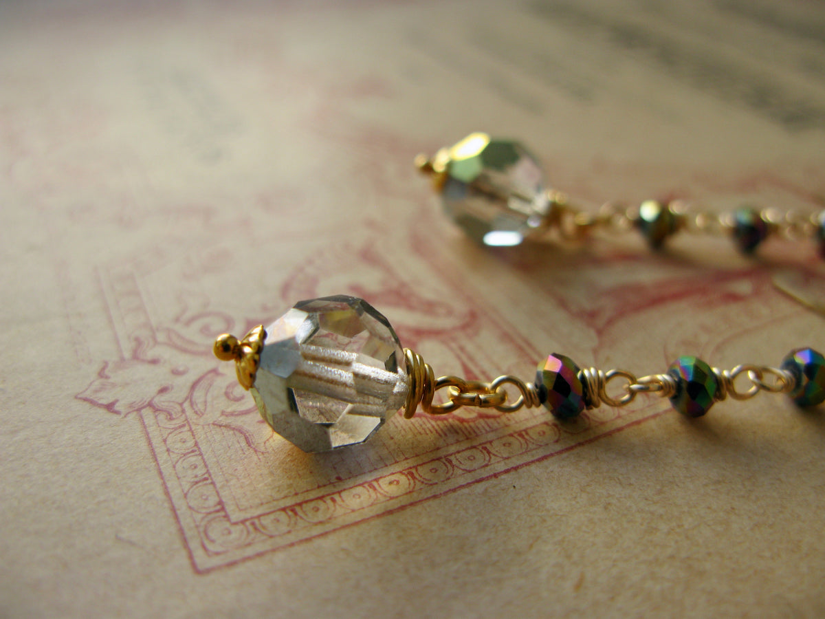 Queen of Hearts crystal drop earrings in metallic sparkle