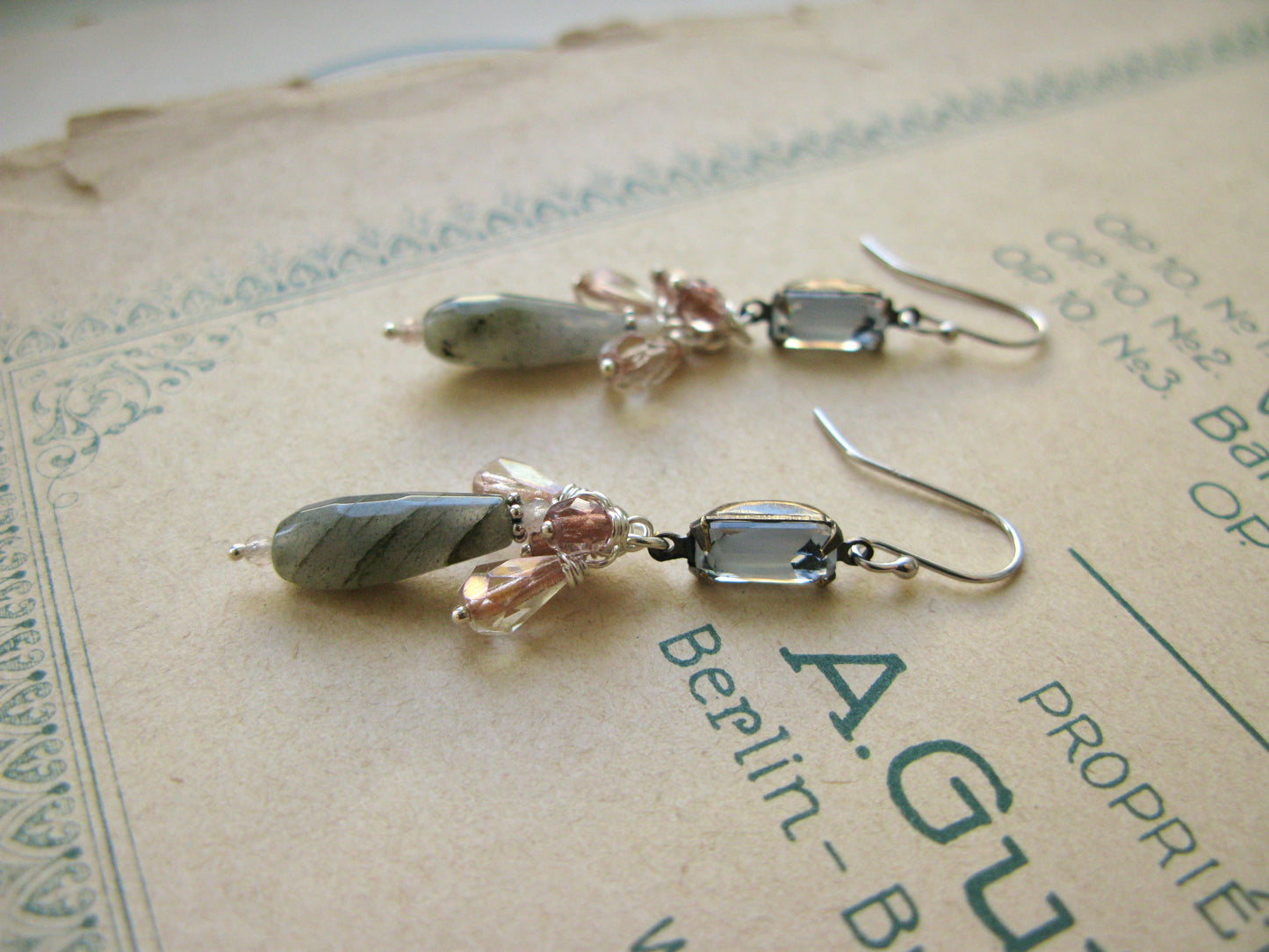 Magnolia midi earrings in cool blue + rose
